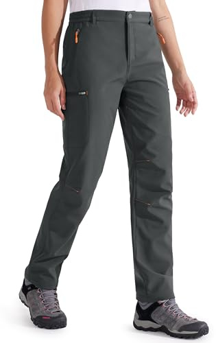 Libin Pantaloni Trekking Donna Invernali Pantaloni Sci Softshell Termici Escursionismo Impermeabili Neve Lavoro Pantaloni da All'aperto Outdoor, Grigio XL