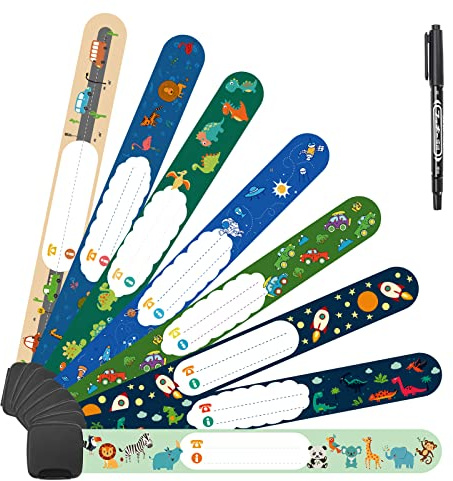 Vicloon 8 Pezzi Braccialetti Identificativo Bambini, Bracciale Bambino Antismarrimento con Penna, Anti Perso di Sicurezza ID Polsino Riutilizzabile per Bambini Ragazzi Ragazze Bambino del Bambino