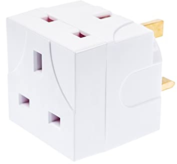Invero 2 Way Double Socket Multi-Purpose Block Splitter Mains Wall Adapter 2 Gang UK Plug Fitted with 13A Fuse - Ideal for Travels, Home, Office and more - 1 Pack White