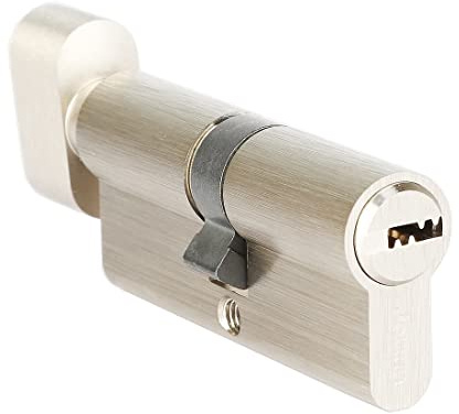 Jeriup 60mm(25/10/25) Solid Brass Euro Cylinder, with 5 Keys (dimple), Single Open Copper Cylinder, Anti-Rust Corrosion Resistant Anti-Theft