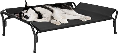 Veehoo Cooling Elevated Dog Bed, Raised Pet Cot with Guardrail & Slope Headrest, Durable & Breathable Teslin Mesh, Non-Slip Feet, Washable Dog Sofa Bed for Indoor & Outdoor, Large 47 x 32, Black