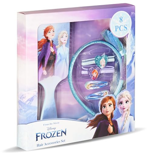 Frozen - Elsa e Anna - Kit Set Accessori per Capelli - Spazzola,Cerchietto, Mollette - Costume da Principessa - Idee Regali Regalo per Bambina e Ragazza