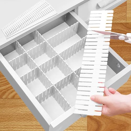 16 PCS Drawer Dividers Adjustable Drawer Organizer White Drawer Organiser 32 x 7 cm DIY Cut at Will for Socks, Underwear, Makeup, Kitchen, Bedroom, Dresser