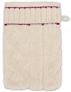 Möve Cosy Knits Zopf Allover Waschhandschuh 15 x 20 cm aus 100% Baumwolle, Nature/Berry