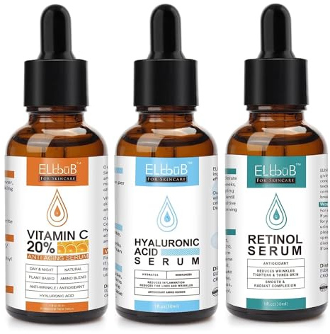 P-Beauty Anti-Aging Serum SET 3x30ml Vitamin C, Retinol & Hyaluronsäure für Gesicht - Gesichtspflege - Aufhellendes, feuchtigkeitsspendendes Serum Set gegen Falten, Pigmentflecken & Hautunreinheiten