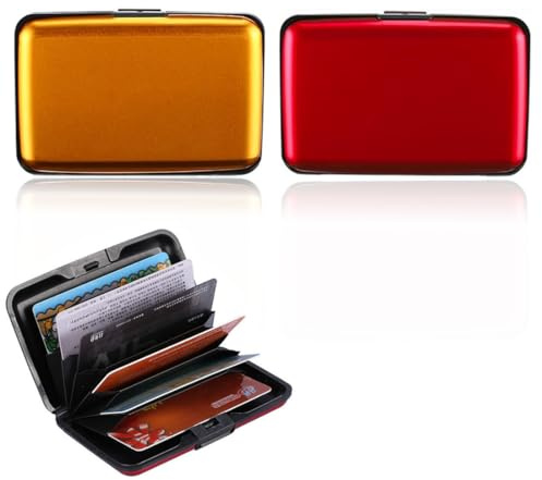 2 Pcs Étui Porte-Cartes de Crédit en Aluminium Anti-RFID avec 6 Slots pour Vos Cartes, Convient comme Porte-Cartes & Étui pour Cartes de Visite, pour Hommes et Femmes (Rouge et Or) Pratique Sécurisé.