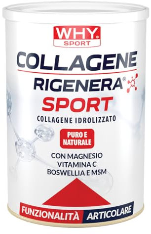 WHY SPORT COLLAGENE RIGENERA SPORT - Collagene Idrolizzato Puro e Naturale - Con Magnesio, Vitamina C, Boswellia e MSM - Integratori Alimentari - Integratore Articolare - Gusto Neutro - 336 gr