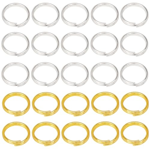 SOFPLATE 1 boîte de 600 petits Porte Clés Fendus de 8 mm avec Double Boucles Connecteurs Ronds en Métal Laiton Or Argent Porte Clés en Vrac pour Bricolage Colliers Bracelets Boucles D'Oreilles Fabrica