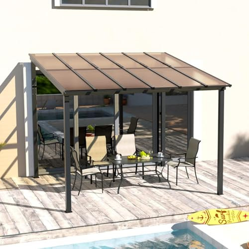 UDPATIO Terrassenüberdachung Borneo 3x3 m mit stabilem Stahlrahmen und UV-Polycarbonat Dach für Garten, Terrasse Champagner. ca. 8x8cm Profil