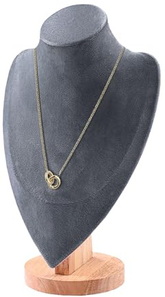 TINGSING Espositore per collane in velluto, busto per gioielli, con base in legno, manichino per collane, ciondoli, catenine, organizer per vetrine, boutique, fiere, grande, grigio