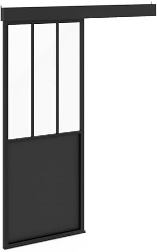 IDMarket - Kit Porte coulissante verrière 83 cm en métal + MDF avec Rail et Fixations