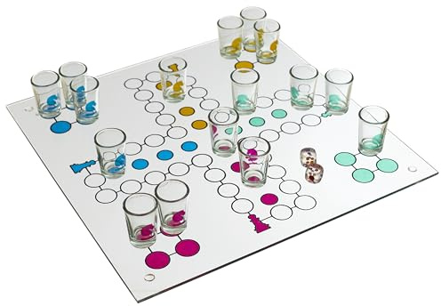 MISTER GADGET - MG3527 Jeu à Boire Petits Chevaux en Verre - Couleurs Variées - Amusement et Convivialité - Accessoire Festif pour Soirées - Blanc, Rouge, Bleu, Vert, Jaune