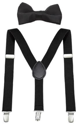 CXNXFD Set di papillon per bambini con bretelle elastiche a Y regolabili con clip, Nero , Taglia Unica