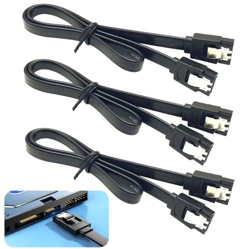 Aifrymne High-Speed SATA III Cable 6Gbps, 3, (3 Pack), hdd ssd data cable, straight 7 pin III cable with locking latch for hard drives HDD/SSD, SATA I & II, 50 cm, black (CB-SFK3)