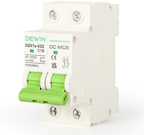 Wattive Interruttore Magnetotermico 16A DC 1000V 2P Interruttore Automatico DC Fotovoltaico Interruttore Automatico miniaturizzato con Protezione da Sovraccarico e Protezione da Cortocircuit