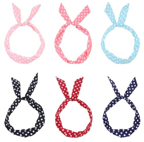TRKETK 6 Pièces Bandeaux à Pois Bandeaux Rock “n” Roll à Pois Bandeau Noël à Imprimé Vintage Accessoire Ceinture de Cheveux Ajustables avec Nœud Papillon Pour Filles et Femmes