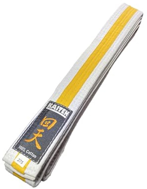 KAITEN Karate Gürtel Weiß-Gelb - Farbgürtel 2-farbig Mittelstreifen - 4 cm Breite - Länge 230 bis 325 cm