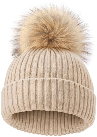 DRESHOW Gorro Bebe Invierno Gorro Lana Niño Sombreros Unisex de Punto Suave para Niños y Niñas con Pompón Bonito Gorros Cálidos para Niños de 3-24 Meses