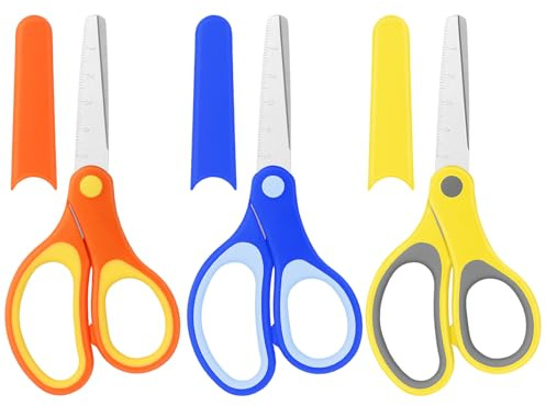 Vutyvve Barnsax, trubbig säkerhetshantverk sax för barn, rostfria stålblad, mjuka gummihandtag, orange, blå, gul, trefärgat set