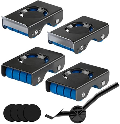 Furniture Transport Roller Set, Heavy Duty Furniture Lifting and Moving Tool Set 4 Metal Sliders with 8 Wheel Each, Appliance Roller Dolly for Sofa, Fridge, Washer, Max Load 350KG