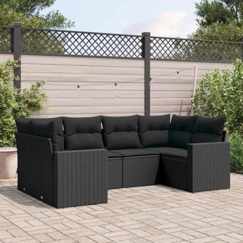 sephironlbb Salon de Jardin 6 pièces en résine tressée Noire avec Coussins, Ensemble modulable pour terrasse extérieur, Banquette Angle avec accoudoirs, pour Patio, réception et détente