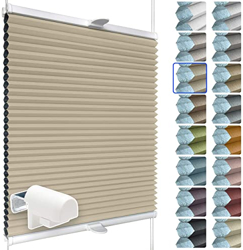 SchattenFreude Waben-Plissee für Fenster | 100% verdunkelnd/Blackout | Mit Klemm-Haltern | Klemmfix ohne Bohren | Beige (Weiße Rückseite), Breite: 85cm x Höhe: 220cm