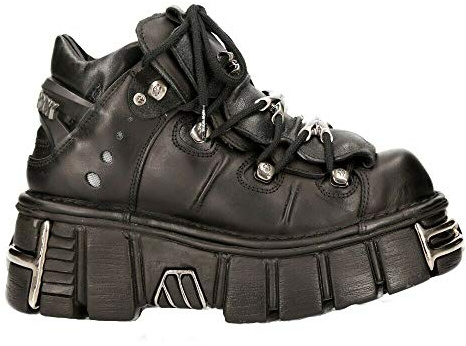 New Rock 106-S1 Unisex Metallic Black Gothic Classic Leather Biker Ankle Tower Boots 40