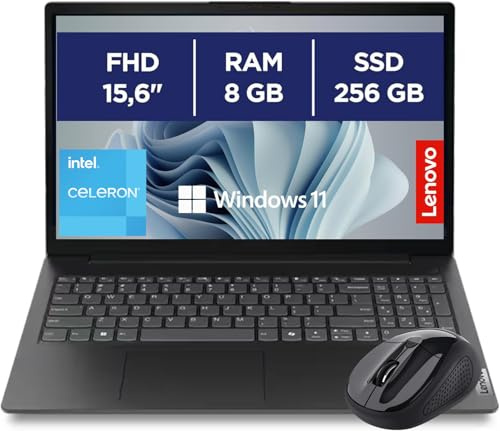 Lenovo Notebook V15, Notebook 15,6 FHD, Intel N4500, RAM 8GB DDR4, 256GB SSD M.2 NVMe, Grafica Integrata, WiFi 6 - Windows 11 Pro con mouse wireless