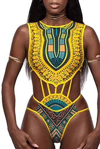 Dam tribal tryck baddräkt bikini afrikansk metallisk badkläder baddräkt push-up axelbandslös en del Monokini Trikini badkläder strandkläder YY-8901