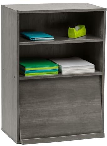 Iris Ohyama, Meuble avec Portes, Étagère de Rangement, 2 Compartiments modulables, Design, Solide, Moderne, Multi-Usage, Bureau, Chambre, Salon - Flap Rack CHR-1 - Chêne Gris