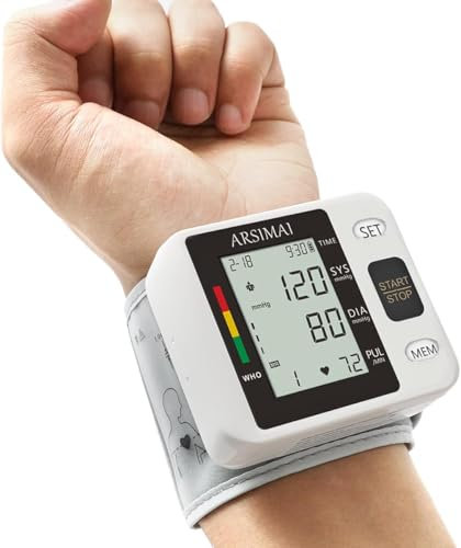 Blood Pressure Monitor - Wrist Accurate Automatic High Blood Pressure Monitors Portable LCD Screen with Storage Case and Adjustable Cuff Powered by Battery - Black