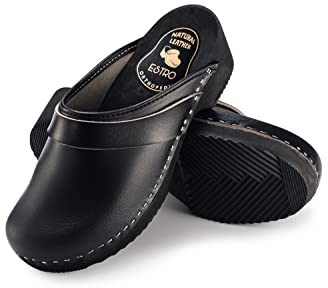 ESTRO Sabots Femme en Cuir, Homme Chaussures Hôpital Mules, Femmes Sabots Orthopédiques CDL07 (42, Noir)
