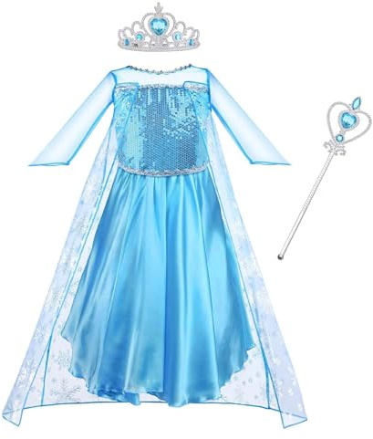 Vicloon Disfraces Princesa,3 Pcs Disfraz de Princesa Niña,con Corona y Varita Magica,Niñas Disfraz,Halloween Cosplay Cumpleaños Carnaval Fiesta Navidad