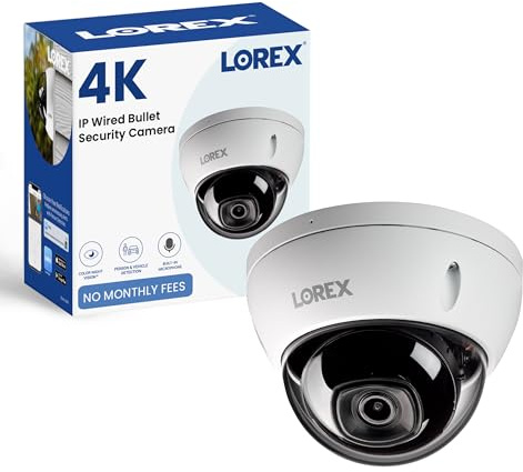 Lorex 4K IP Wired Dome Security Camera | Listen-in Audio | IK10 Vandal Proof Rating | Person and Vehicle Detection | Color Night Vision | IP67 Weatherproof | White