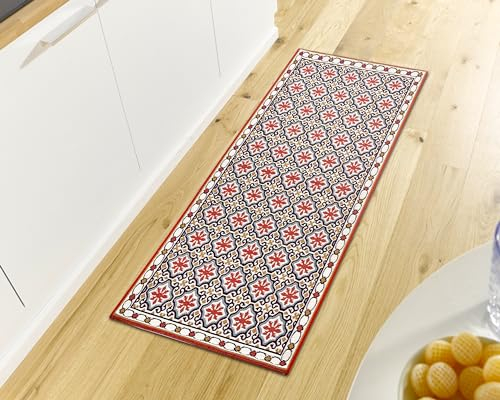 Hanse Home Küchenläufer – Küchenteppich rutschfest und Waschbar - Pflegeleicht Teppichläufer Mosaik Fliesen Muster Teppich Läufer für Küche, Flur, Eingangsbereich, Esszimmer – Rot, 75x150m