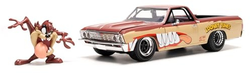 JADA Looney Tunes Chevy EL Camino including Tazmanian Devil Figure, Metal Model Car, 1:24, Doors for Opening, 19 cm, for Fans and Children from 8 Years