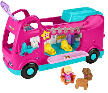 Fisher-Price Little People Kleinkind Spielzeug Barbie Little Dreamcamper Wohnmobil Spielset mit Musik, Lichtern und 2 Figuren, ab 18 Monaten, mehrsprachige Version, HYR86