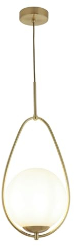 Licht-Erlebnisse Hängeleuchte Kugelschirm in Gold Weiß B: 23 cm H: max. 1,5 m verstellbar E27 Glas Metall Jugendstil Pendelleuchte Wohnzimmer Hängelampe Esszimmer