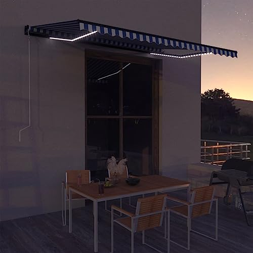 Markise mit Windsensor & LED 450x300cm Blau und Weiß,3051282