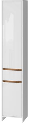 Vicco Badschrank Detmold, Weiß Hochglanz/Goldkraft Eiche, 35 x 190 cm mit 2 Türen und eine Schublade, zur Wandmontage geeignet und kombinierbar mit Detmold-Serie