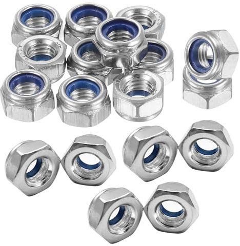 M6 Nyloc Nuts, 20PCS Nylock Nuts, Stainless Steel Hex Nut, DIN985 Self-Lockingnut with Washers, Nylon Insert Locking Nut Kits, M6 Threaded Lock Nut for Bolts, Screws