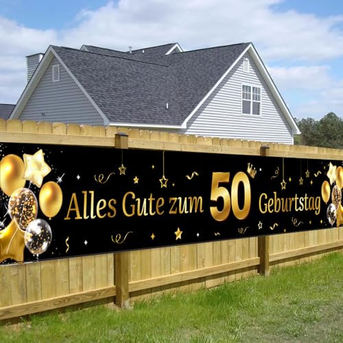 50 Geburtstag Banner Mann Gold Schwarz 50.ter Geburtstag deko Lange Hintergrund Banner zum 50 Geburtstag Happy 50th Birthday 50.Geburtstagsbanner für mann 40 * 270cm