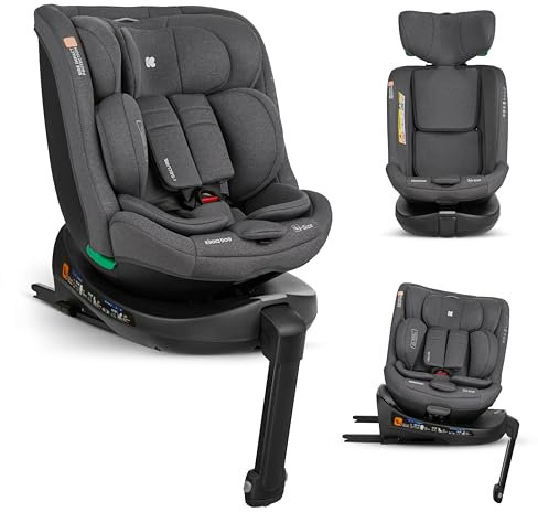 KikkaBoo Kindersitz 9-36kg I-SECURE, Kindersitz ab 1 Jahr, 360° Drehbar mit ISOFIX, i-Size, Gruppe 0 1 2 3 (0–36 kg), Reboarder Rückwärts & Vorwärtsgerichtet, Verstellbare Kopfstütze, Grau
