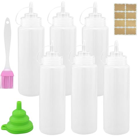 EASYKEENECOM 6 Pezzi Bottiglia di Condimento in Plastica, 500ml Bottiglia Squeeze di Plastica con Coperchio, Bottiglia di Salsa, Adatto per Ketchup, Senape, Mayo, Salse Piccanti, Olio D'oliva