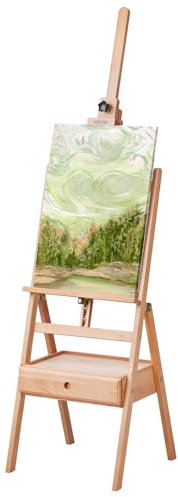 VEVOR Staffelei mit H-Rahmen für Leinwandbilder bis zu 92 cm, Künstlerstaffelei aus Buchenholz zum Malen mit Schublade für Kunstbedarf 10 kg Tragkraft Staffelei verstellbar