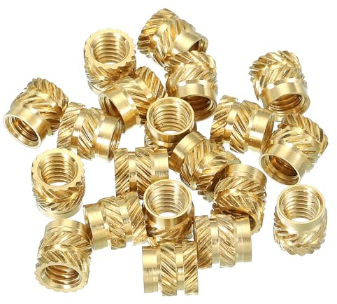 PATIKIL gänginsatser M6 x 8 x 8 mm, 20 stycken mässing värmeinsatser kvinnliga gänginsatser metrisk räfflad mutter inbäddningsmutter för plast- och 3D-tryckkomponenter, guld