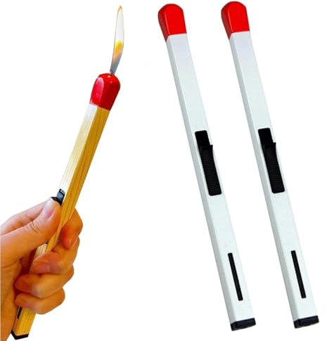 Accendino a fiammifero da 2 pezzi, accendino portatile lungo, accendino a fiamma libera, accendino a butano ricaricabile, fiamma regolabile, corpo in metallo, adatto for cucina, interni, campeggio all