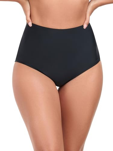 Ocean Blues Women's High Waisted Bikini Bottom Full Coverage Swimsuit Black