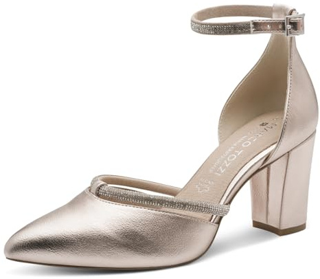 MARCO TOZZI Décolleté da Donna Morbido Plantare Feel Me Soletta in Pelle Fodera Morbida Moderno, Metallico (Platinum), 39 EU