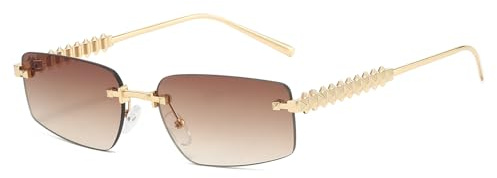 LJCZKA Occhiali da Sole Rettangolari Senza Montatura per Donna Uomo Occhiali da Sole Quadrati Senza Montatura Metallo Lusso Moda Protezione UV400 (Oro Gradiente Marrone)